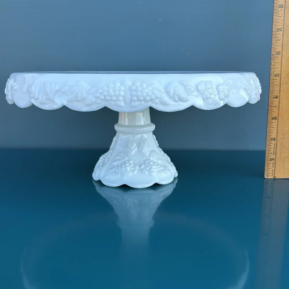 Vintage Westmoreland Milk Glass Paneled Grape Pedestal Cake Stand
